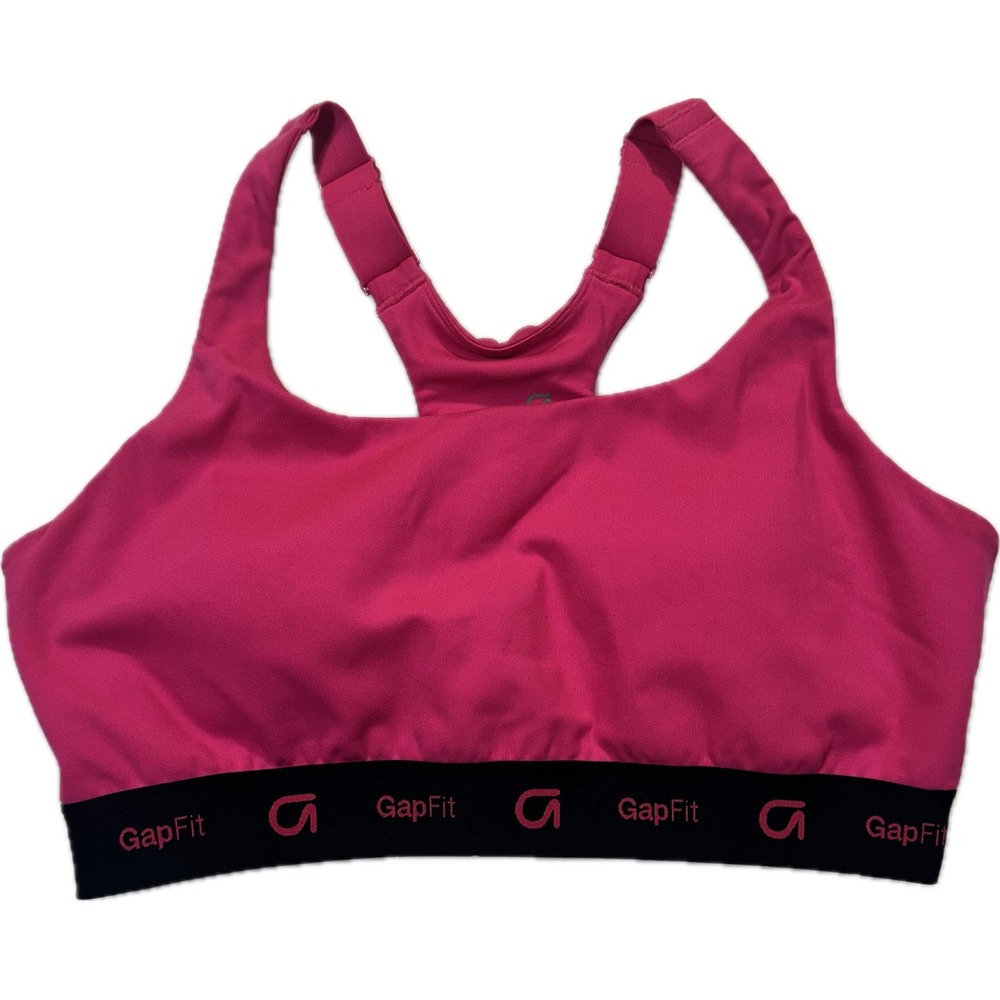 GapFit Womens Pink Racerback‎ Sports Bra Logo Band Adjustable Straps Size L